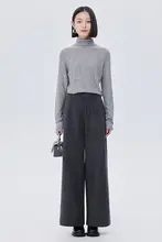 極上の柔らかさのワイドレッグパンツ【グレー・ミドルウエスト・ポケット付き・秋冬用】