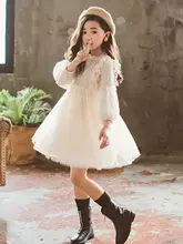 子供用春秋のレースワンピース【長袖・シンプル・プリンセスデザイン・チュール素材】（セットアップ対応）