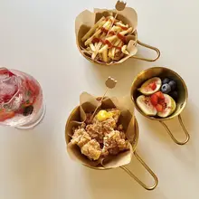 スタイリッシュなステンレス製フライドポテトボウル【持ち手付き・多用途・サラダやデザートにも対応】