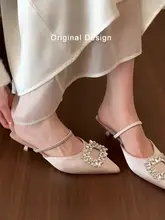 美しい水晶装飾のスクエアバックル付きヒールサンダル【女性用・夏用・包頭・中高ヒール】