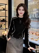 肩線入りストライプ柄長袖Tシャツ【女性用・コットン・大きいサイズ・スリムフィット】