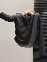 おしゃれなカラーコンビネーションの長袖Tシャツ【ウエストシェイプ・ドレープデザイン・レディース】（セットアップ対応）