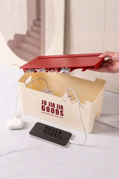 電源タップ収納ボックス【卓上用・配線整理・充電器収納】