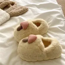 可愛らしいマッシュルームヘッドの厚底コットンルームシューズ【冬用・外履き・ふわふわ】