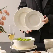 ヴィンテージ風 陶器製碗皿セット【カラー豆点デザイン・家庭用・高級感】（セットアップ対応）