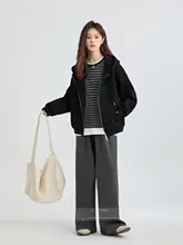 深灰色のファッショナブルなカジュアル長袖Tシャツ【インナー用・秋季・重ね着スタイル】（セットアップ対応）