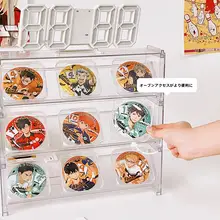 アクリル製透明展示棚【階段型・防塵・デスクトップ用・アニメグッズ・バッジ収納ボックス】