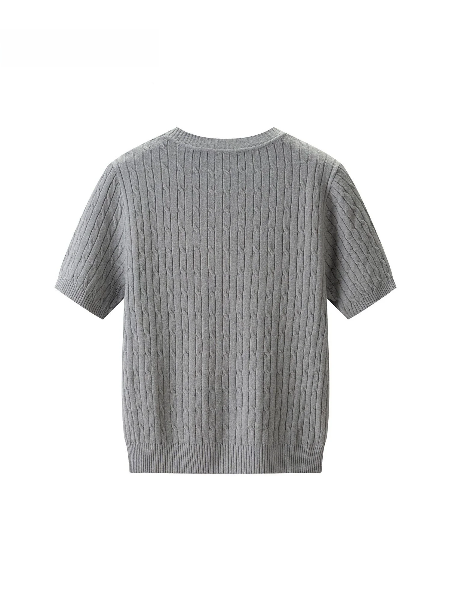 春季用ツイスト編みラウンドネックニットTシャツ：シンプルな日常スタイルの実用性と着心地