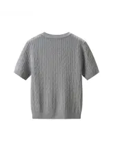 春季用 シンプルなツイスト編み ラウンドネックニットTシャツ【短袖・レディース】