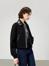 ウールとカシミヤのエレガントな山羊皮ノーカラージャケット【ラフな着こなし・ショート丈・ジッパー付き】