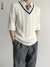 学院風のノースリーブニットセーター【オリジナルデザイン・秋冬用・カジュアル】