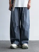 春夏用のワイドレッグシワ加工カーゴパンツ【コットン素材・リラクシングフィット・ストレート】