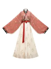 赤色伝統的な漢服【金糸刺繍・フリル付き・美しいデザイン】