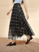 チェック柄プリントのシフォンミディスカート【春夏用・女性用・ファッション】（セットアップ対応）
