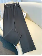 高腰イエローゆったりワイドパンツ【カジュアルなドレープ感・九分丈・ストレートシルエット】（セットアップ対応）