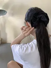 黒いドット柄のコットン布製ヘアゴム【二重構造・シンプルデザイン・髪まとめ用】