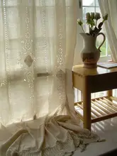ビンテージアメリカンスタイル刺繍入りコットンリネンカーテン【リビング・寝室用・遮光効果】