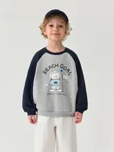 男の子用 猫の宇宙飛行士デザイン カラーブロックパーカー【春用・キッズ】（セットアップ対応）