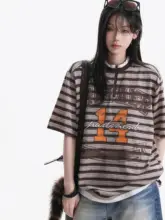 ハーフジップTシャツ ユニセックス 半袖 ストライプ カラーブロック プリント アメカジ ヴィンテージ 夏