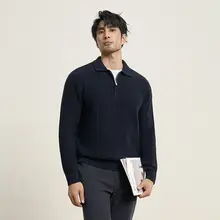 ZINGCHEN メンズポロシャツ【洗濯機可・山羊の毛使用・ジグザグ柄・長袖・ファスナー付き】