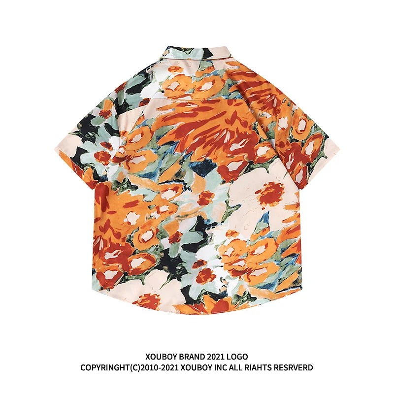 油絵風花柄グラフィックTシャツ【メンズ・ストリートスタイル・ゆったりシルエット】