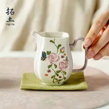 手描きの蝶とバラデザインの陶器製ティーポット【大容量・家用・均一に分けられる】