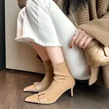 ファッションハイヒールショートブーツ【尖ったトゥ・エラスティック・女性用・春秋用】