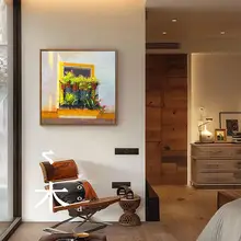 金色の窓を背景にしたモダンな静物画【手描き・レストラン用・アート】