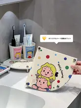扇形の吸水マット【洗面所・浴室用・コーナー対応】& 硅藻泥製置物架【カップ用】
