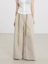 春夏用カラフルなストリング付きワイドパンツ【レディース・軽やか・フィット】（セットアップ対応）