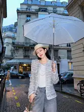 余潇潇 ウール混合編み模様のカラフルな女性用コート【パリ風・クラシックデザイン】