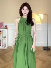 肩出しデザインのウエストリボン付きノースリーブワンピース【フレンチスタイル・夏用・リゾート向け】