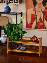 楠竹製 二段ティーカップスタンド【ガラス棚付き・収納用・多層ディスプレイラック】