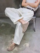 春夏用 メンズ ワイドフィットホワイトパンツ【薄手・ストレート・シンプルデザイン】