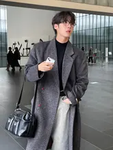 ハイセンスなダブルブレストウールコート【ツイード風・センタースリット・ミディ丈】