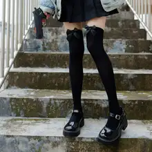 リボンデザインのロリータ風ロングソックス【可愛い・膝上丈】