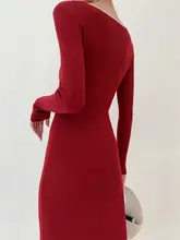 ニットワンピース レディース フレンチ風 ヴィンテージ レッド タイトシルエット 着痩せ セクシー きれいめ 上品 インナー 秋冬