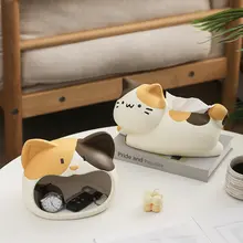 可愛い三毛猫デザインの陶器製ティッシュボックス【リビング用・創意装飾】