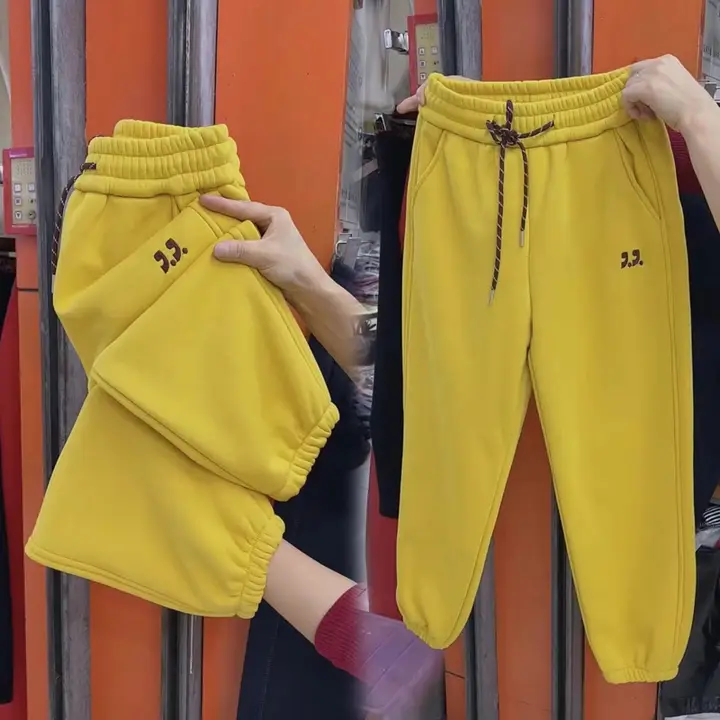 カラフルな加絨素材 レディースハイウエスト九分丈パンツ【温かく快適・リブ付き】