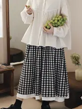 チェック柄ハイウエストAラインスカート【半身・レトロ・学生向け・秋用】