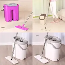 自動水切り機能付きフラットモップハンドル【手洗い不要・家用・替えモップヘッド対応】