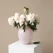 淡いピンクのガラス花瓶【リビングデスク用・水耕栽培・装飾用】