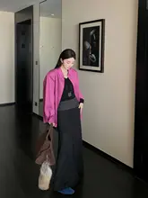 黒の切り替えデザイン フィッシュテールスカート【高腰・秋用・レトロ・ミディ丈】