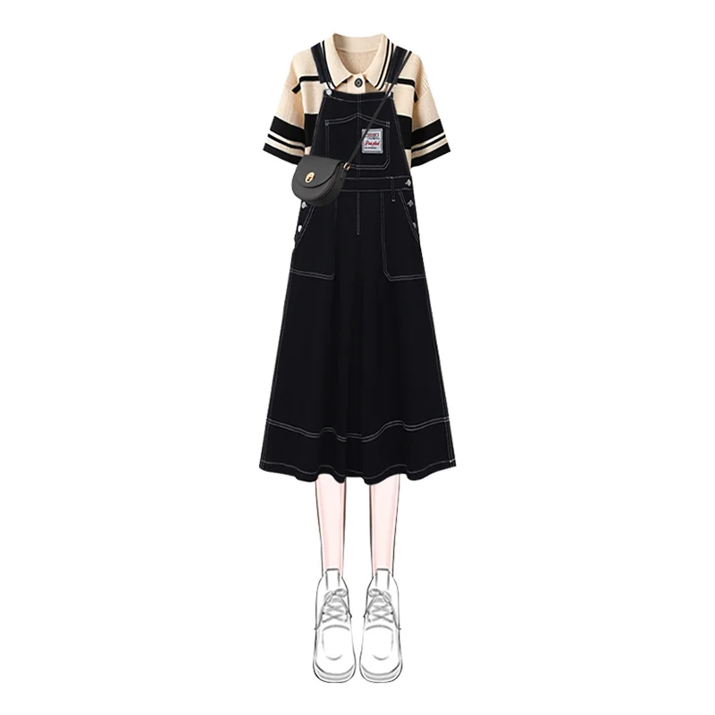 黒いデニムサロペットドレス【女性用・カジュアル・夏季】（セットアップ対応）