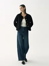 高腰でスリムなブルーデニムパンツ【ストレート・ワイドレッグ・春用】