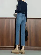 ヴィンテージ風 ハイウエストデニムパンツ【スリムフィット・九分丈・小柄向け】