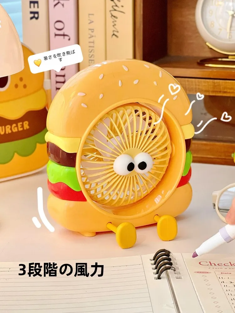 ハンバーガーとフライドポテトデザインのポータブルミニファン：USB充電式で学生向けに最適な涼しい風を届ける