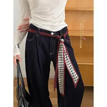 カラフルチェック柄 シルクスカーフベルト【秋冬用・ウエストアクセサリー・デザイン性抜群】（セットアップ対応）