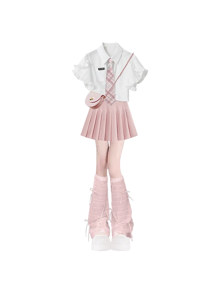 夏向きの美しいJK制服風アカデミースタイルスカート【小柄女性向け・一式】（セットアップ対応）