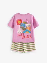 欧米風デザインの女の子用短袖ファッションセット（セットアップ対応）